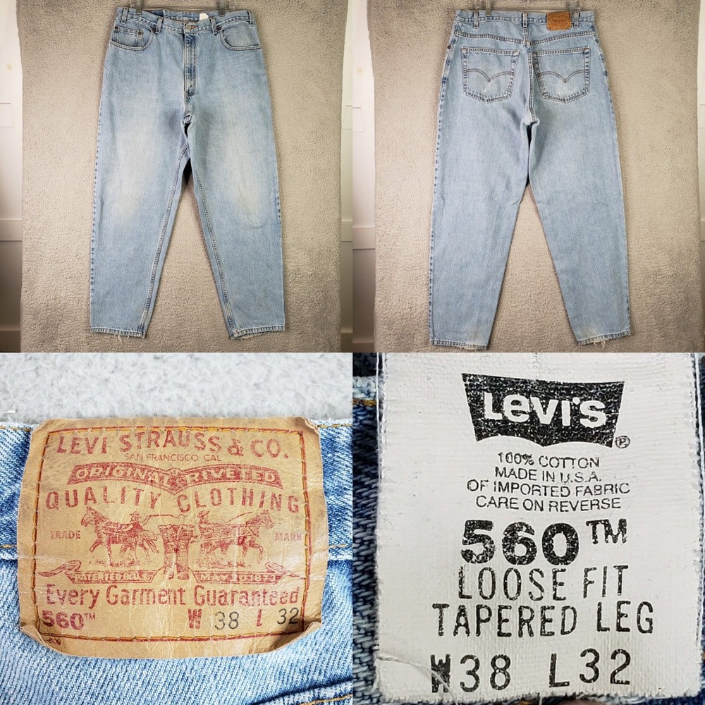 Levis 560 Jeans Mens 38x32 Vintage Loose Fit Tapered Leg Light Wash Denim USA